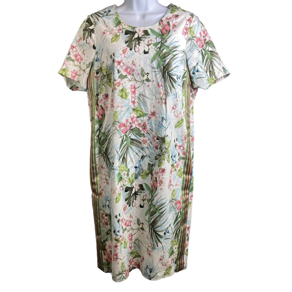 RABE 1920 Pastel Floral Midi Shift Dress Sz 8 Cottagecore Boho-Chic Tropical